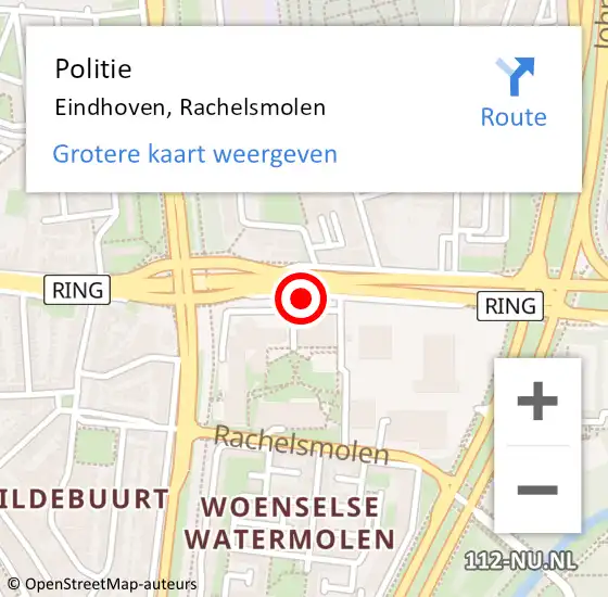 Locatie op kaart van de 112 melding: Politie Eindhoven, Rachelsmolen op 3 september 2023 20:30