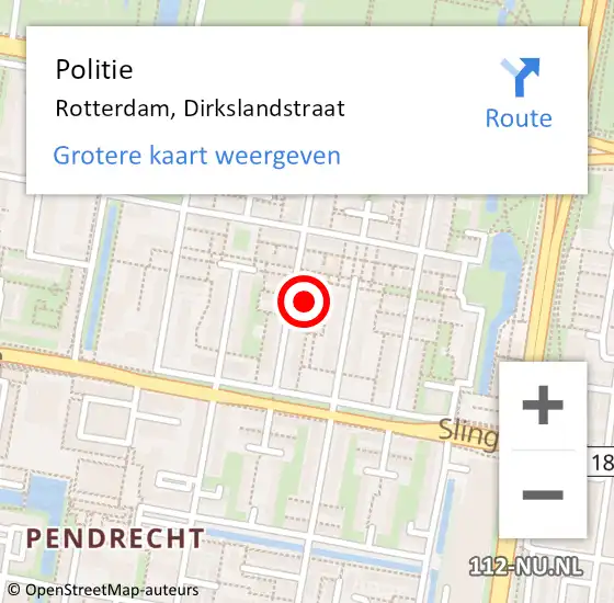Locatie op kaart van de 112 melding: Politie Rotterdam, Dirkslandstraat op 3 september 2023 21:30