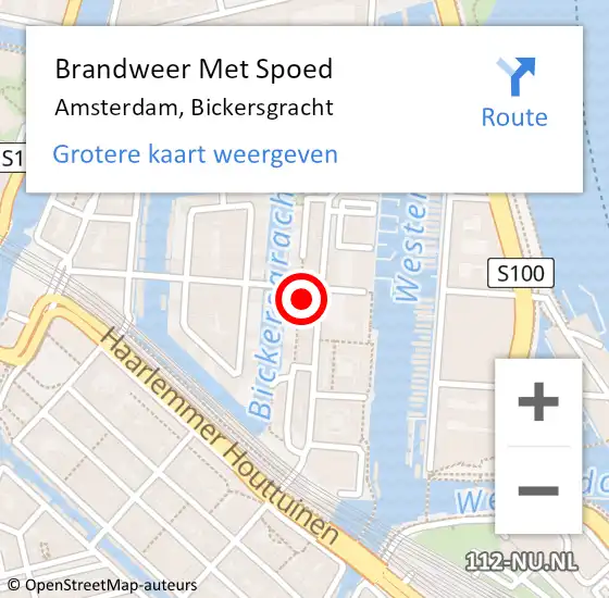 Locatie op kaart van de 112 melding: Brandweer Met Spoed Naar Amsterdam, Bickersgracht op 3 september 2023 23:12