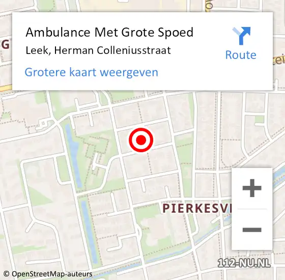 Locatie op kaart van de 112 melding: Ambulance Met Grote Spoed Naar Leek, Herman Colleniusstraat op 3 september 2023 23:48
