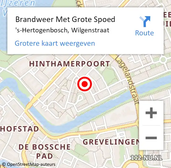 Locatie op kaart van de 112 melding: Brandweer Met Grote Spoed Naar 's-Hertogenbosch, Wilgenstraat op 4 september 2023 01:55