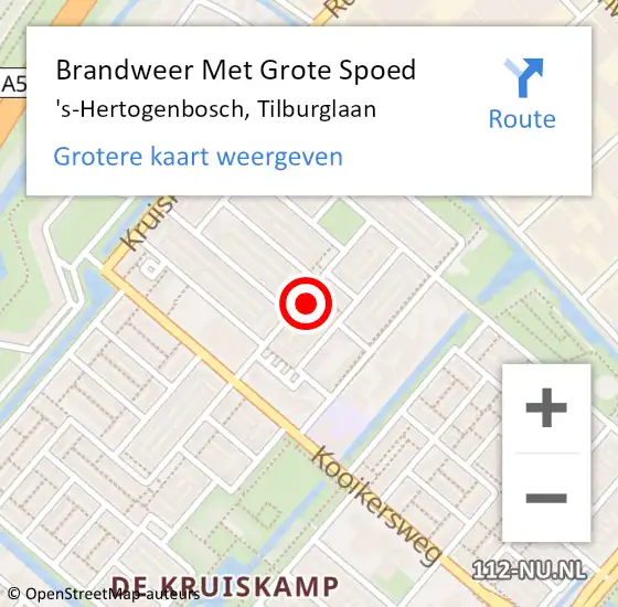 Locatie op kaart van de 112 melding: Brandweer Met Grote Spoed Naar 's-Hertogenbosch, Tilburglaan op 4 september 2023 05:38