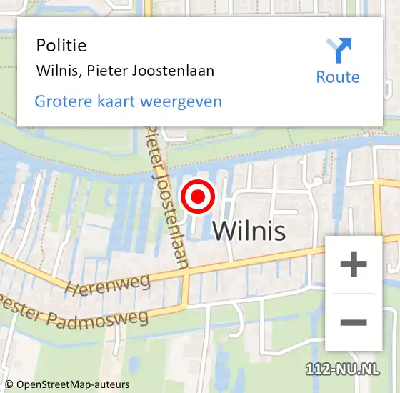 Locatie op kaart van de 112 melding: Politie Wilnis, Pieter Joostenlaan op 4 september 2023 07:47