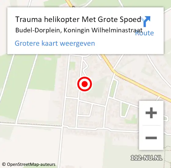 Locatie op kaart van de 112 melding: Trauma helikopter Met Grote Spoed Naar Budel-Dorplein, Koningin Wilhelminastraat op 4 september 2023 08:50