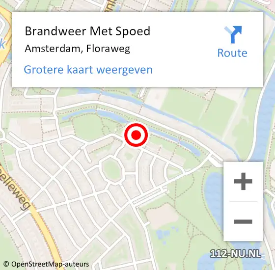 Locatie op kaart van de 112 melding: Brandweer Met Spoed Naar Amsterdam, Floraweg op 4 september 2023 09:19