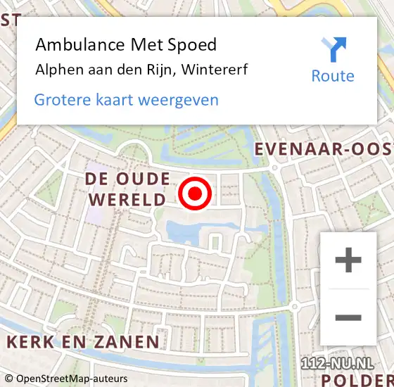 Locatie op kaart van de 112 melding: Ambulance Met Spoed Naar Alphen aan den Rijn, Wintererf op 4 september 2023 10:16
