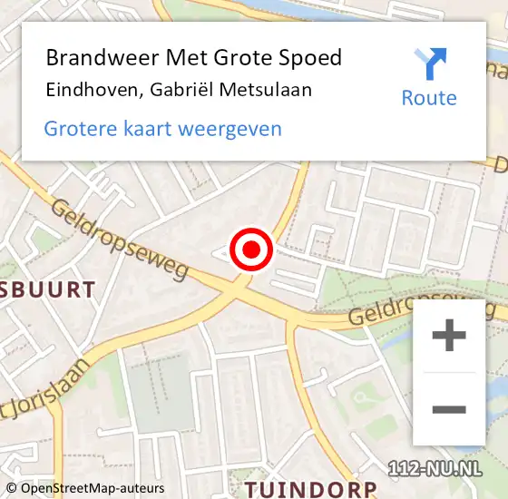 Locatie op kaart van de 112 melding: Brandweer Met Grote Spoed Naar Eindhoven, Gabriël Metsulaan op 4 september 2023 11:12