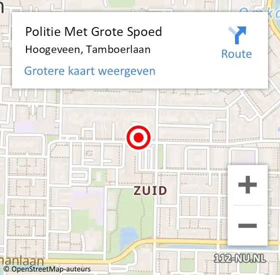 Locatie op kaart van de 112 melding: Politie Met Grote Spoed Naar Hoogeveen, Tamboerlaan op 4 september 2023 12:45