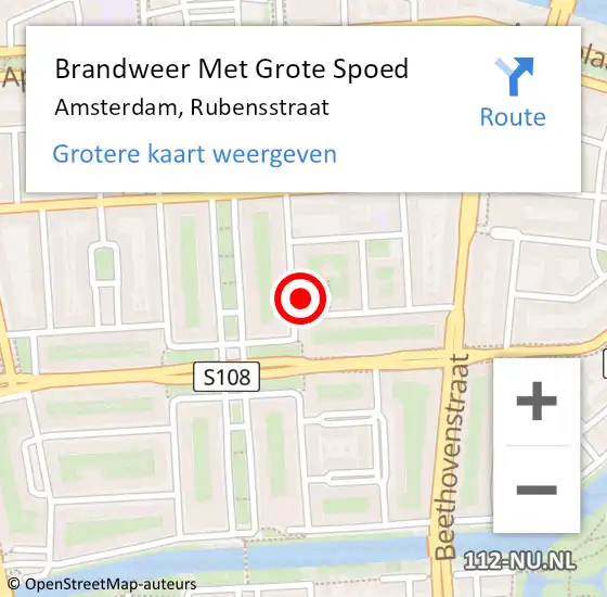 Locatie op kaart van de 112 melding: Brandweer Met Grote Spoed Naar Amsterdam, Rubensstraat op 4 september 2023 13:32