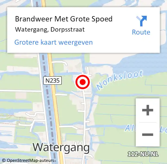 Locatie op kaart van de 112 melding: Brandweer Met Grote Spoed Naar Watergang, Dorpsstraat op 4 september 2023 14:08