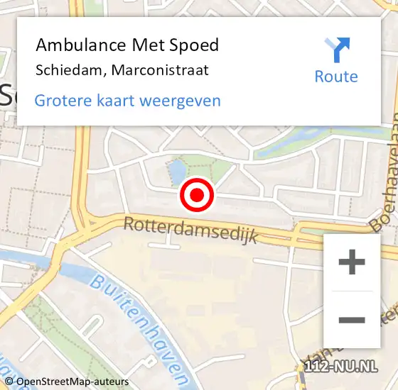 Locatie op kaart van de 112 melding: Ambulance Met Spoed Naar Schiedam, Marconistraat op 4 september 2023 14:57