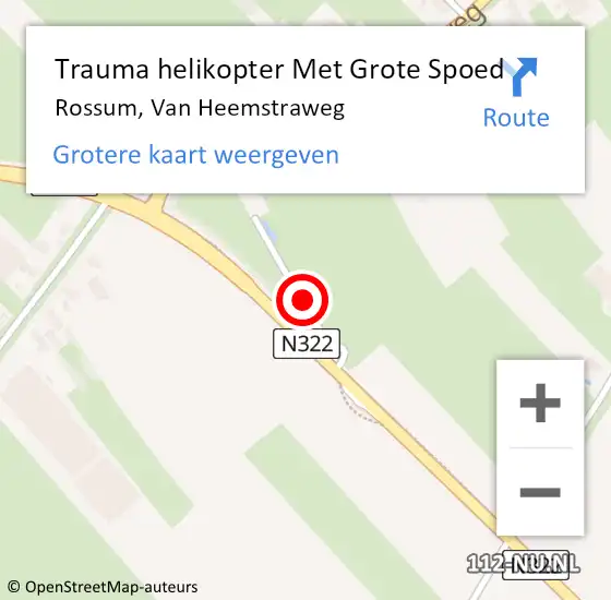 Locatie op kaart van de 112 melding: Trauma helikopter Met Grote Spoed Naar Rossum, Van Heemstraweg op 4 september 2023 15:49