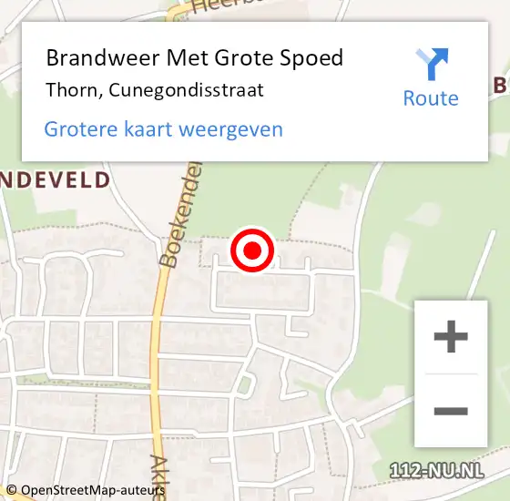 Locatie op kaart van de 112 melding: Brandweer Met Grote Spoed Naar Thorn, Cunegondisstraat op 4 september 2023 16:00