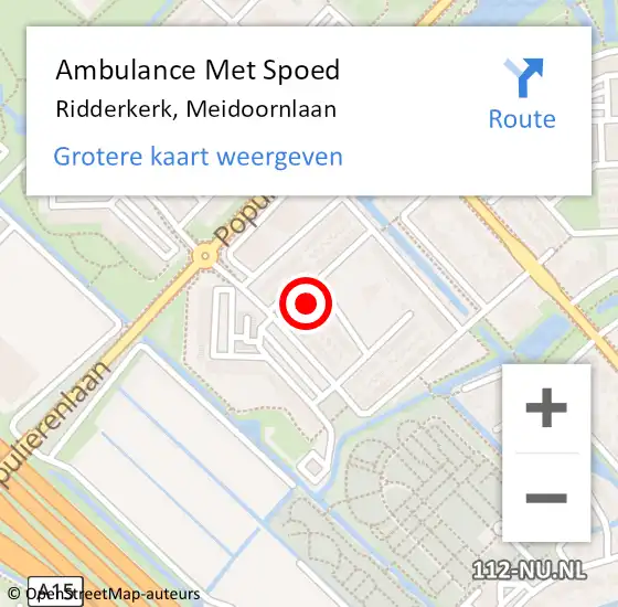 Locatie op kaart van de 112 melding: Ambulance Met Spoed Naar Ridderkerk, Meidoornlaan op 4 september 2023 18:20
