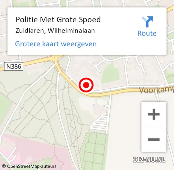 Locatie op kaart van de 112 melding: Politie Met Grote Spoed Naar Zuidlaren, Wilhelminalaan op 4 september 2023 18:55