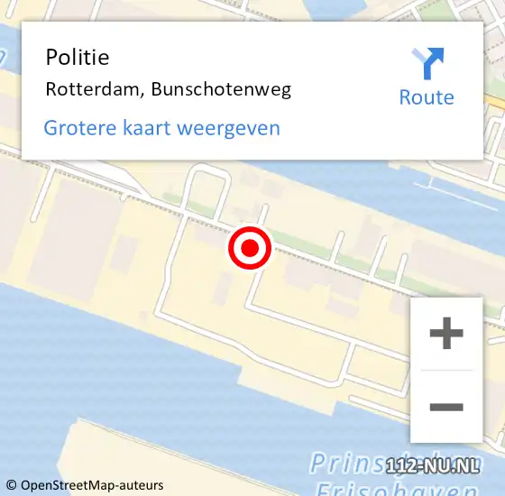Locatie op kaart van de 112 melding: Politie Rotterdam, Bunschotenweg op 4 september 2023 19:14