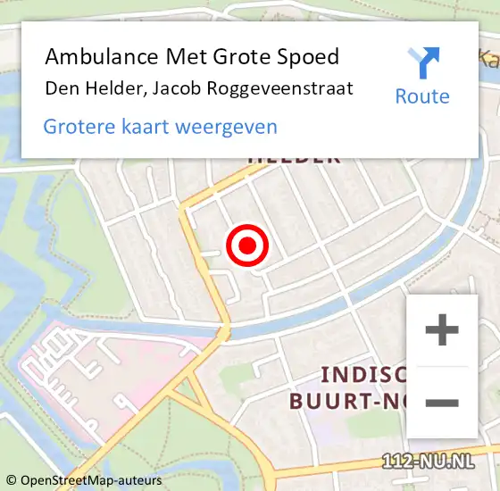 Locatie op kaart van de 112 melding: Ambulance Met Grote Spoed Naar Den Helder, Jacob Roggeveenstraat op 4 september 2023 19:42