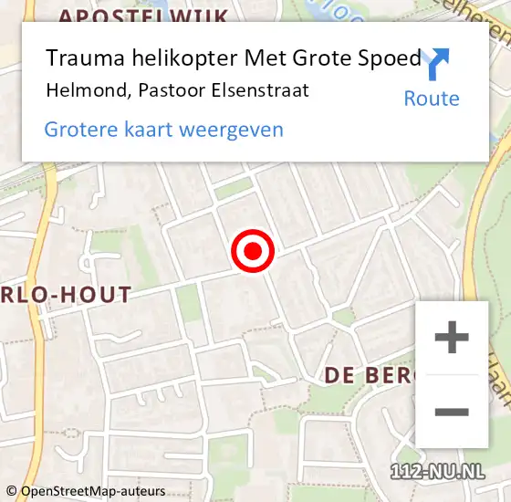 Locatie op kaart van de 112 melding: Trauma helikopter Met Grote Spoed Naar Helmond, Pastoor Elsenstraat op 4 september 2023 19:42