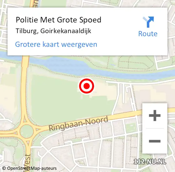 Locatie op kaart van de 112 melding: Politie Met Grote Spoed Naar Tilburg, Goirkekanaaldijk op 4 september 2023 19:46