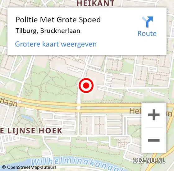 Locatie op kaart van de 112 melding: Politie Met Grote Spoed Naar Tilburg, Brucknerlaan op 4 september 2023 20:25
