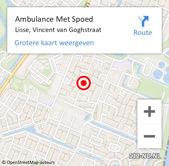 Locatie op kaart van de 112 melding: Ambulance Met Spoed Naar Lisse, Vincent van Goghstraat op 4 september 2023 20:32