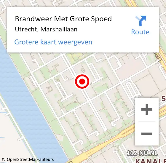 Locatie op kaart van de 112 melding: Brandweer Met Grote Spoed Naar Utrecht, Marshalllaan op 4 september 2023 20:40