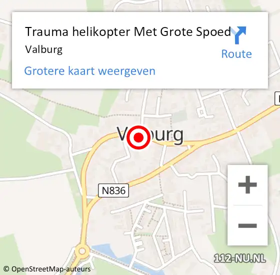Locatie op kaart van de 112 melding: Trauma helikopter Met Grote Spoed Naar Valburg op 4 september 2023 21:47