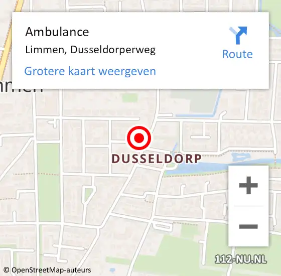 Locatie op kaart van de 112 melding: Ambulance Limmen, Dusseldorperweg op 4 september 2023 22:21