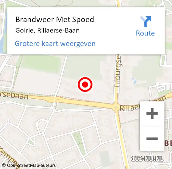 Locatie op kaart van de 112 melding: Brandweer Met Spoed Naar Goirle, Rillaerse-Baan op 4 september 2023 22:45