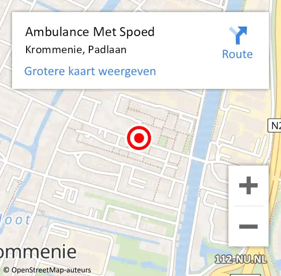 Locatie op kaart van de 112 melding: Ambulance Met Spoed Naar Krommenie, Padlaan op 5 september 2023 00:37