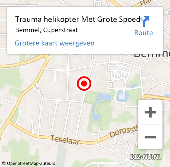 Locatie op kaart van de 112 melding: Trauma helikopter Met Grote Spoed Naar Bemmel, Cuperstraat op 5 september 2023 04:08