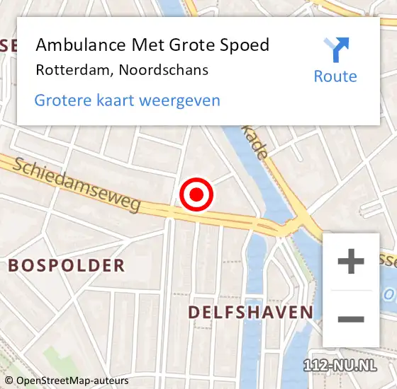 Locatie op kaart van de 112 melding: Ambulance Met Grote Spoed Naar Rotterdam, Noordschans op 5 september 2023 05:13