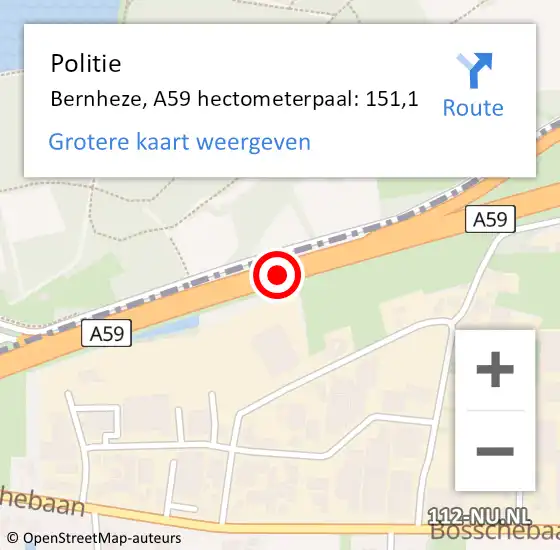 Locatie op kaart van de 112 melding: Politie Bernheze, A59 hectometerpaal: 151,1 op 5 september 2023 07:50