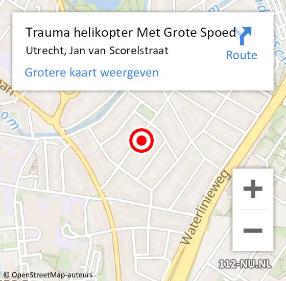 Locatie op kaart van de 112 melding: Trauma helikopter Met Grote Spoed Naar Utrecht, Jan van Scorelstraat op 5 september 2023 11:58