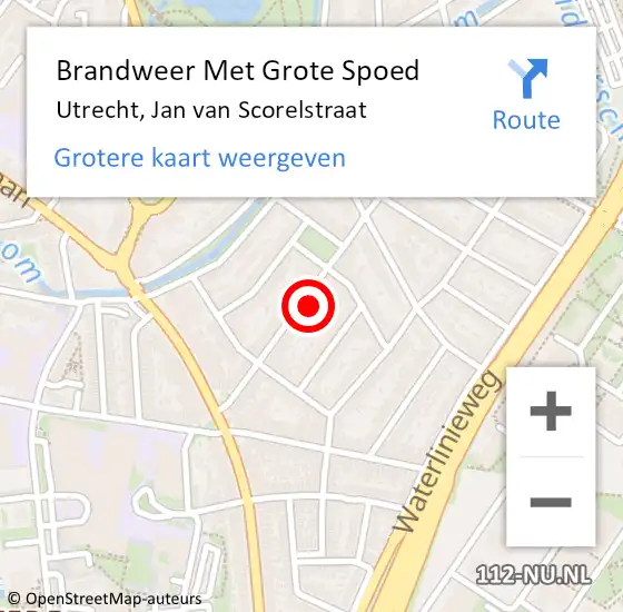 Locatie op kaart van de 112 melding: Brandweer Met Grote Spoed Naar Utrecht, Jan van Scorelstraat op 5 september 2023 12:00