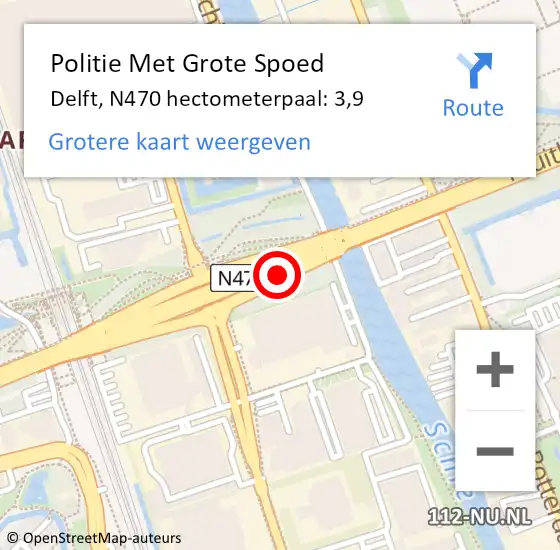 Locatie op kaart van de 112 melding: Politie Met Grote Spoed Naar Delft, N470 hectometerpaal: 3,9 op 5 september 2023 12:21