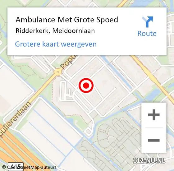 Locatie op kaart van de 112 melding: Ambulance Met Grote Spoed Naar Ridderkerk, Meidoornlaan op 5 september 2023 12:22