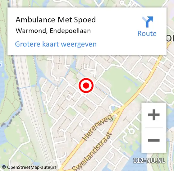 Locatie op kaart van de 112 melding: Ambulance Met Spoed Naar Warmond, Endepoellaan op 5 september 2023 12:48