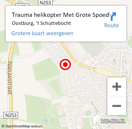 Locatie op kaart van de 112 melding: Trauma helikopter Met Grote Spoed Naar Oostburg, 't Schuttebocht op 5 september 2023 13:59