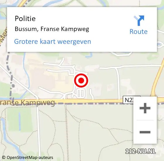 Locatie op kaart van de 112 melding: Politie Bussum, Franse Kampweg op 5 september 2023 14:01