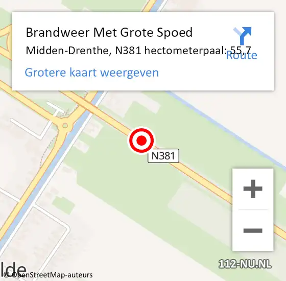 Locatie op kaart van de 112 melding: Brandweer Met Grote Spoed Naar Midden-Drenthe, N381 hectometerpaal: 55,7 op 5 september 2023 14:19