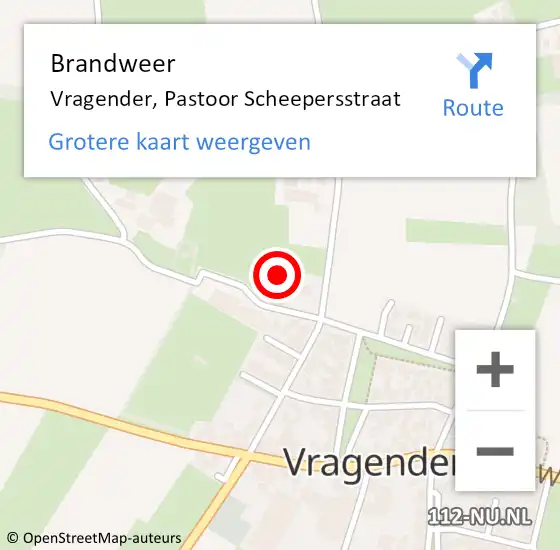 Locatie op kaart van de 112 melding: Brandweer Vragender, Pastoor Scheepersstraat op 5 september 2023 14:29