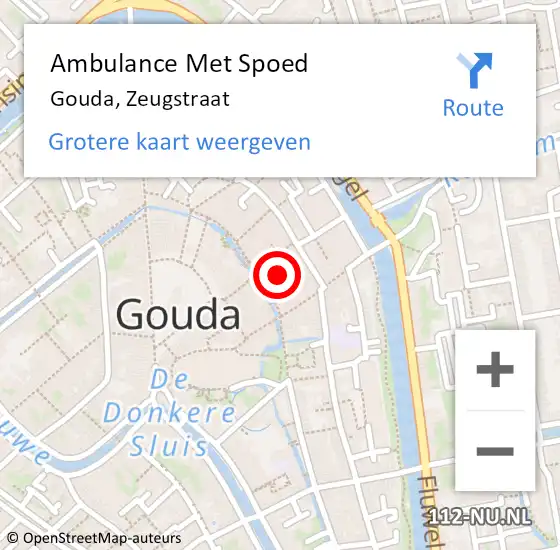 Locatie op kaart van de 112 melding: Ambulance Met Spoed Naar Gouda, Zeugstraat op 5 september 2023 14:35