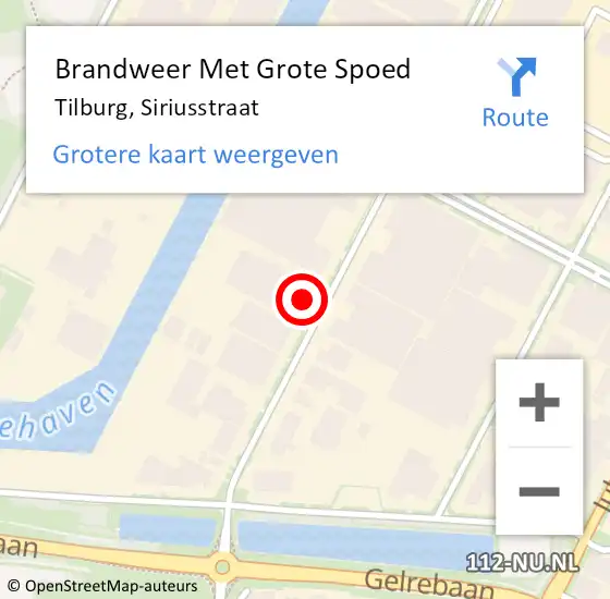 Locatie op kaart van de 112 melding: Brandweer Met Grote Spoed Naar Tilburg, Siriusstraat op 5 september 2023 15:10
