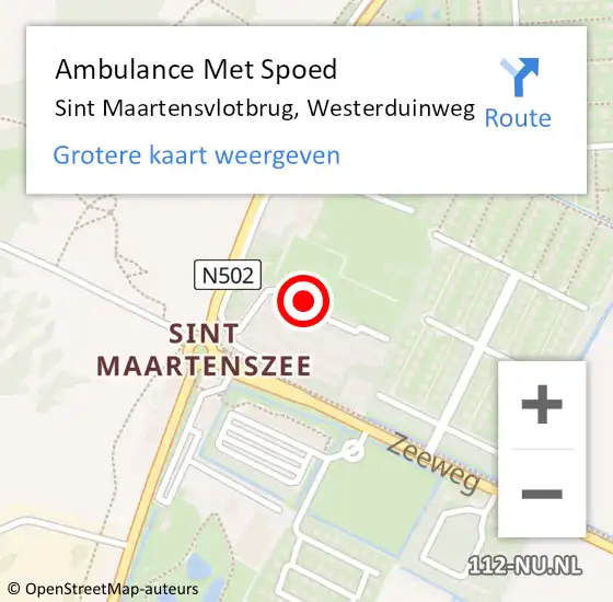 Locatie op kaart van de 112 melding: Ambulance Met Spoed Naar Sint Maartensvlotbrug, Westerduinweg op 5 september 2023 15:16