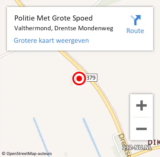 Locatie op kaart van de 112 melding: Politie Met Grote Spoed Naar Valthermond, Drentse Mondenweg op 5 september 2023 15:25