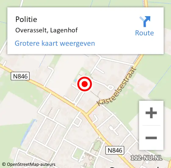 Locatie op kaart van de 112 melding: Politie Overasselt, Lagenhof op 5 september 2023 17:03