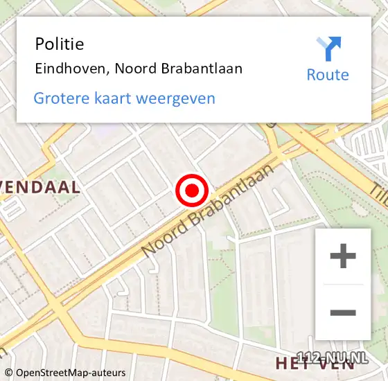 Locatie op kaart van de 112 melding: Politie Eindhoven, Noord Brabantlaan op 5 september 2023 18:08