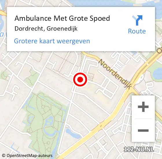 Locatie op kaart van de 112 melding: Ambulance Met Grote Spoed Naar Dordrecht, Groenedijk op 5 september 2023 18:10