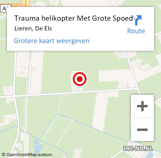Locatie op kaart van de 112 melding: Trauma helikopter Met Grote Spoed Naar Lieren, De Els op 5 september 2023 18:30